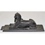 A Victorian spelter figure of an Egyptian sphinx, on moulded base, the base with registration