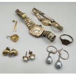 A collection of jewellery. Comprising a a Bulova 1950s cocktail watch, in as found condition,