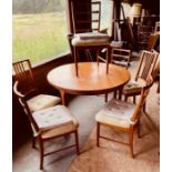 A G-plan teak extending dining table and set of four dining chairs; two other dining. (7)