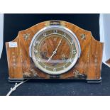 walnut mantle clock with Chinoiserie decoration mid 20th c