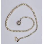 Gold clasped strand of graduated cultured pearls, with an ornate 9ct gold star clasp set with