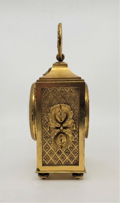 A late 19th century French ormolu officer's clock, bell strike, having white enamel Arabic numeral - Image 3 of 5