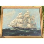 A 19th cent oil on canvas ( re lined) depicting a sailing vessel