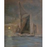 British School, "Sailing vessel at sunset", oil on board, signed and dated 1975 lower right, 50.