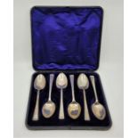 A set of six silver table spoons, by Elkington & Co Ltd, Birmingham 1941, in fitted case. (484.0g)
