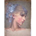 T Baines 1820-1875 A fine quality  oil on board study of a girl signed lower left, requires cleaning