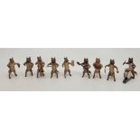 A group of nine Austrian cold painted fox musicians, height approx. 6.3cm. (9)
