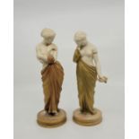 A pair of Royal Worcester allegorical figures "Joy" and "Sorrow", printed marks in green, heights