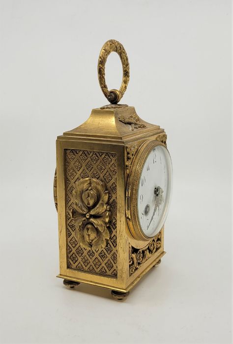 A late 19th century French ormolu officer's clock, bell strike, having white enamel Arabic numeral - Image 4 of 5