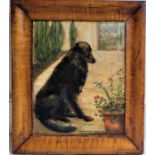 J.Hensser, "Moonbeam", a late 19th century Naive school oil on board study of a seated dog, signed
