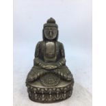 A Sino-Tibetan white metal figure of a Buddha. H:13.2cm