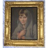 An early 20th cent oil on canvas portrait of a girl , labels verso