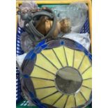 A large collection of lamp shades lamp parts and associated items