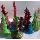 A large collection of 19th cent Bohemian glass bottles and similar