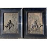 A pair of early 20th cent framed Pewter Orientalist relief panels