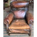 A 1940s Leather French armchair, slight faults