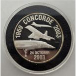 A "Concordes Last Flight" 2oz. silver commemorative coin, Westminster, 999/1000 silver, 50mm