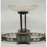 An early 20th century silver plated and glass centrepiece, height 39.5cm x length 50cm.