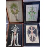A set of four 20th cent theatre costume studies signed Laydon 79