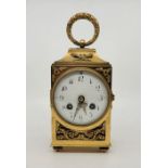 A late 19th century French ormolu officer's clock, bell strike, having white enamel Arabic numeral