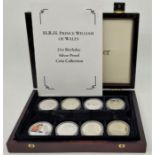 The "H.R.H Prince William of Wales 21st Birthday" silver proof coin collection, Westminster, eight