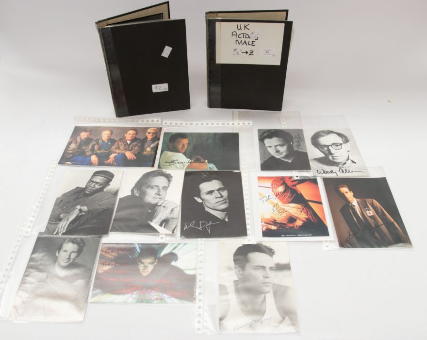 A selection of Signed Autographs smaller photographs of Male Actors TV and Film housed in two