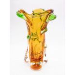 Skrdlovice; a large Czech art glass vase, Sommerso green over amber, most likely a Jan Beranek