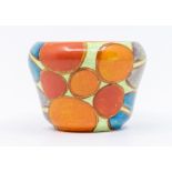 Clarice Cliff - A Cafe Au Lait, "Berries" pattern preserve pot (minus lid), bizarre back stamp to