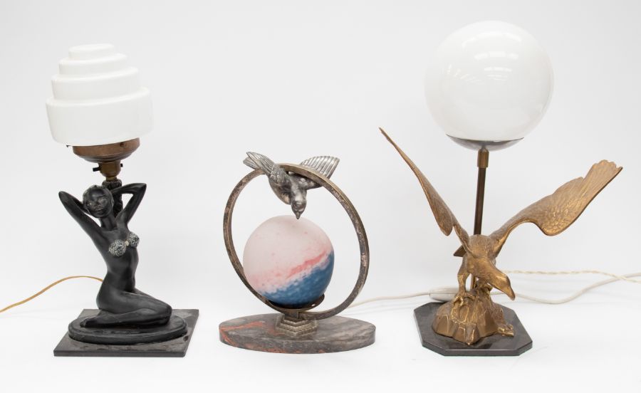 Three Art Deco 1930-1950's globe table lamps
