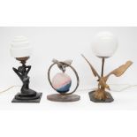 Three Art Deco 1930-1950's globe table lamps