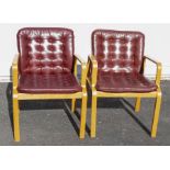 A pair of Danish mid-20th century red leather and bentwood chairs. Each approx. 83cm high x 55cm