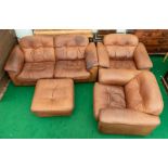 De Sede - A 1969 DS101 dark tan leather matching sofa, two chairs and one foot stool. Sofa approx.