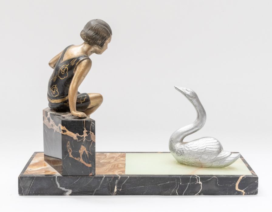 Two Art Deco table/mantle garnitures, with dog and swan detail - Image 3 of 5