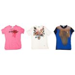 Three t-shirts by the iconic designer Vivienne Westwood including; a shocking pink cotton T with the