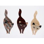 Lea Stein - A collection of three standing Cats in red, cream and diamond effect red, green and