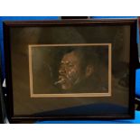 T Thom 'Jazz Musician' smoking Cigarette pastel  Framed and glazed. Approx. 23.5cm x 15.5cm.
