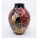 Moorcroft Pottery: A "Harvest Mouse" patterned trial vase, dated 22/3/12. In box. Approx. 21cm