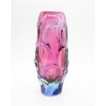 Skrdlovice, a large Sommerso glass vase designed post war by Jan Beranek, purple over blue cased