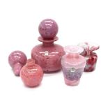 Mdina Glass - A collection of pink art glass pieces to include a signed large globular perfume