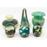 Mdina Glass - A collection of art glass in blue, gold and other pieces. To include; a signed vase
