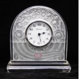 Baccarat Glass: A contemporary glass mantle clock of domed style, stepped base. Marked to underneath