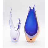 Skrdlovice, Czech art glass, a blue Sommerso glass vase, together with a smaller blue glass Czech