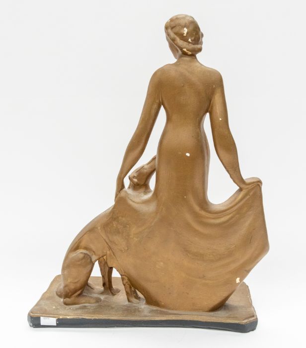 Two early 20th Century plaster figures of ladies with hunting dogs - Image 6 of 8