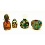 Mdina Glass - A small collection of signed art glass in dark blue, gold and brown swirl designs,