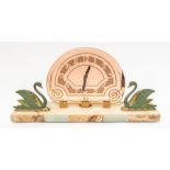 Art Deco mirrored face and marble mantle clock, large with swan detailing