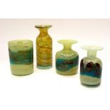 Mdina Glass - A small collection of art glass in light blue and yellow colourway, to include; a tall