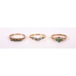 A selection of three 9ct gold gem set rings. All size N. Gross total weight approximately 4.6