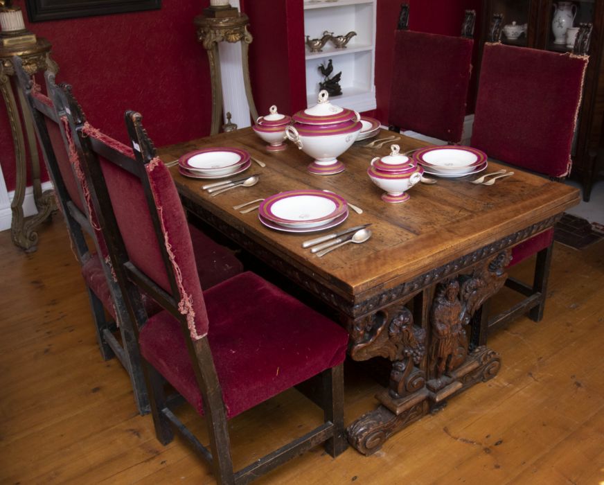 A walnut drawer leaf table, early 17th Century and later, rectangular three planked later oak top - Image 5 of 6