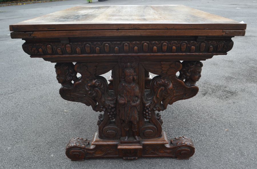 A walnut drawer leaf table, early 17th Century and later, rectangular three planked later oak top - Image 3 of 6