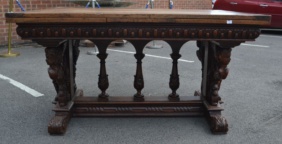 A walnut drawer leaf table, early 17th Century and later, rectangular three planked later oak top - Image 2 of 6